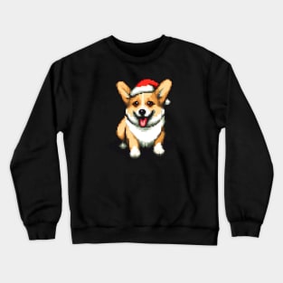 Cute Christmas Corgi in Santa hat Pixel art Crewneck Sweatshirt